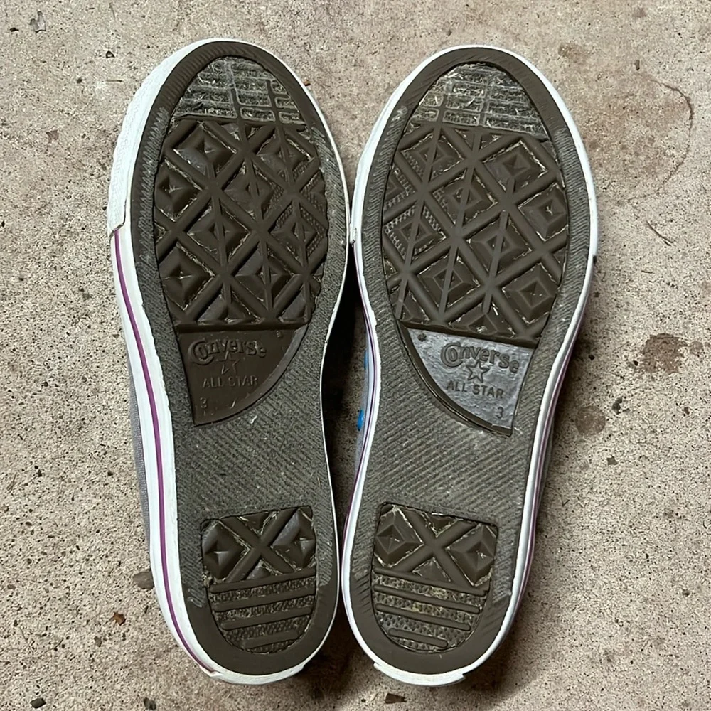 Converse All Star Shoes Gray Neon Animal Print Double Tongue Junior Size 3